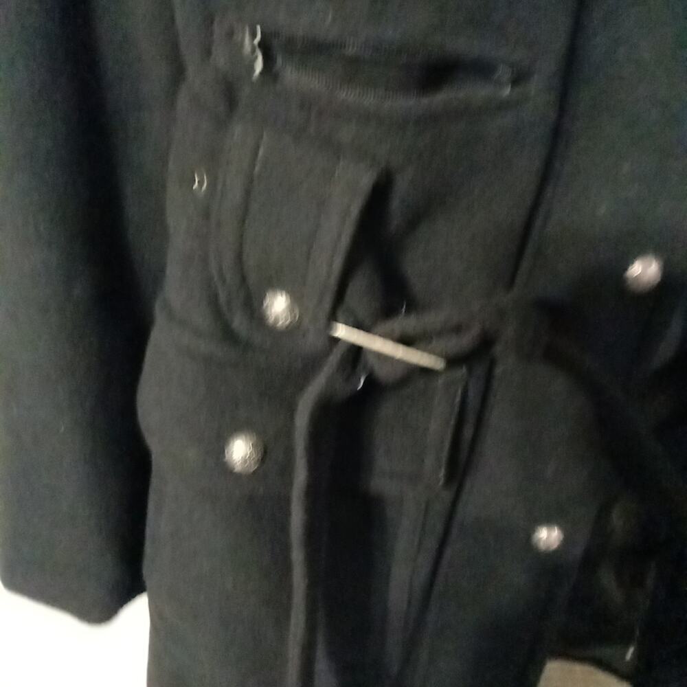 Women's Vintage 90s Wool Blend Trench Coat XL Black Lined Button Up Zip Up Belt - Picture 3 of 10